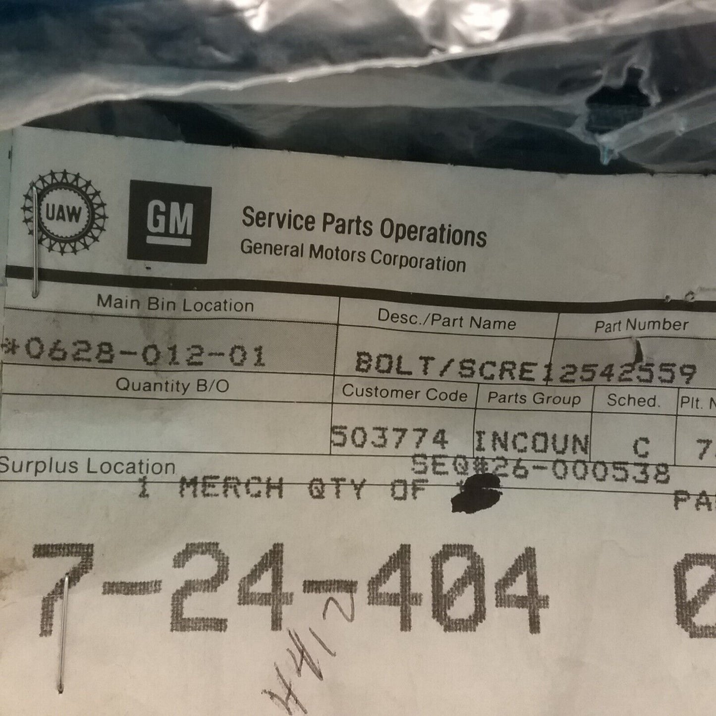 QTY 2, NEW GENUINE GM 12542559 Multi-Purpose Bolt 5/16-18x1