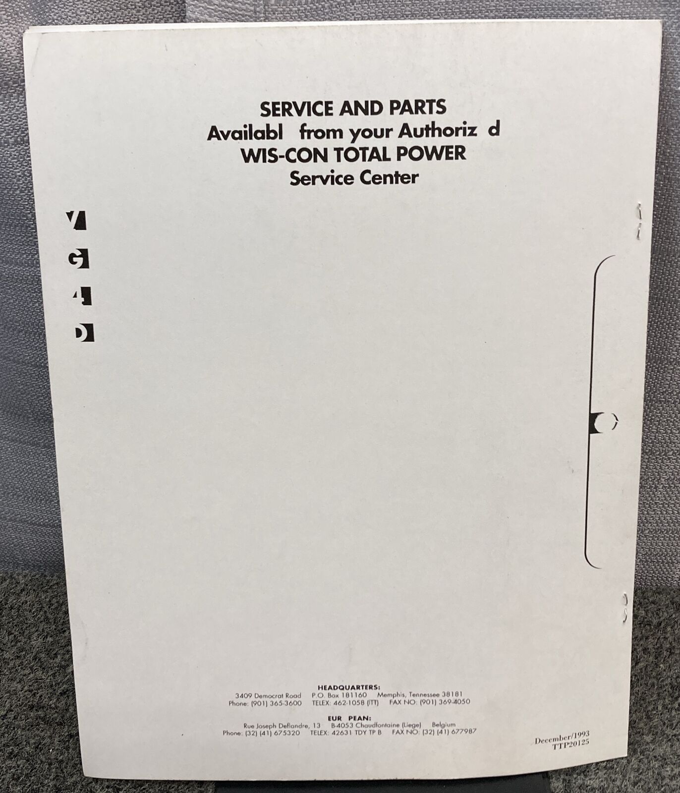 WIS-CON TOTAL POWER MODEL VG4D REPAIR MANUAL