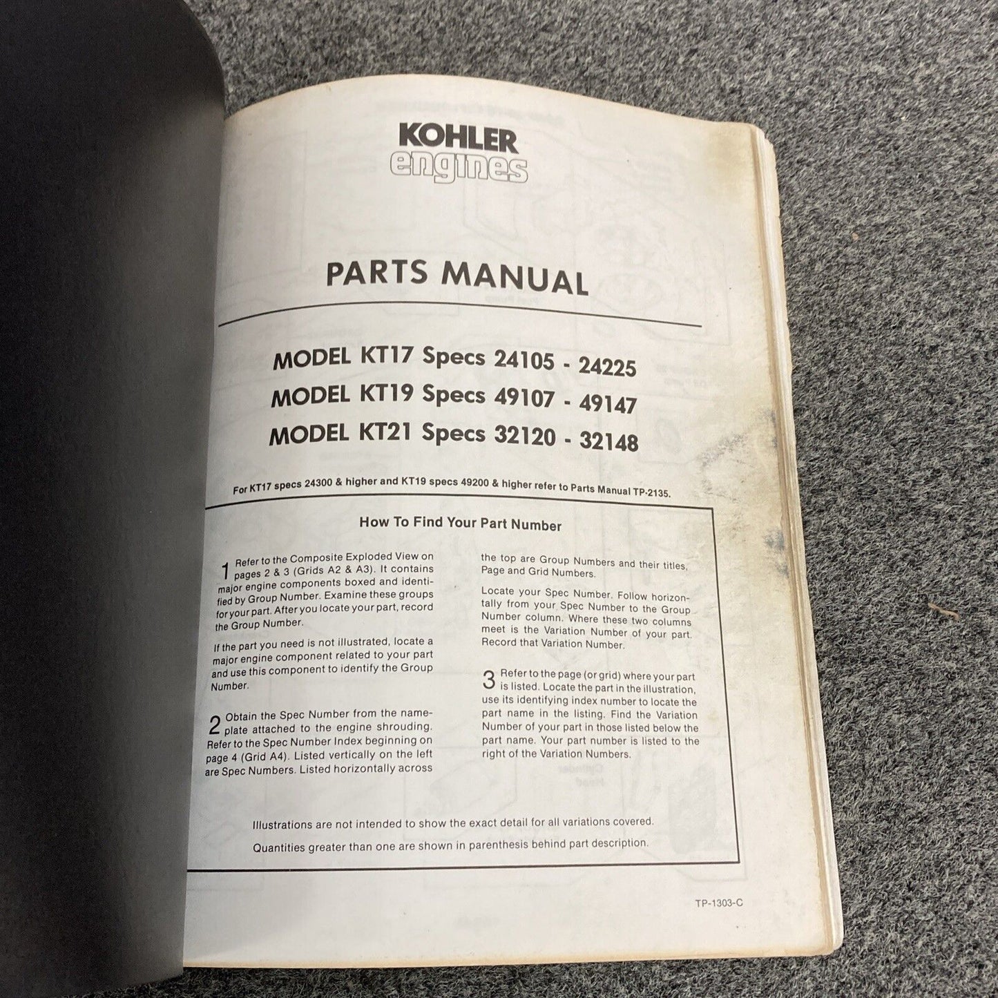 GENUINE KOHLER K-SERIES PARTS MANUALS