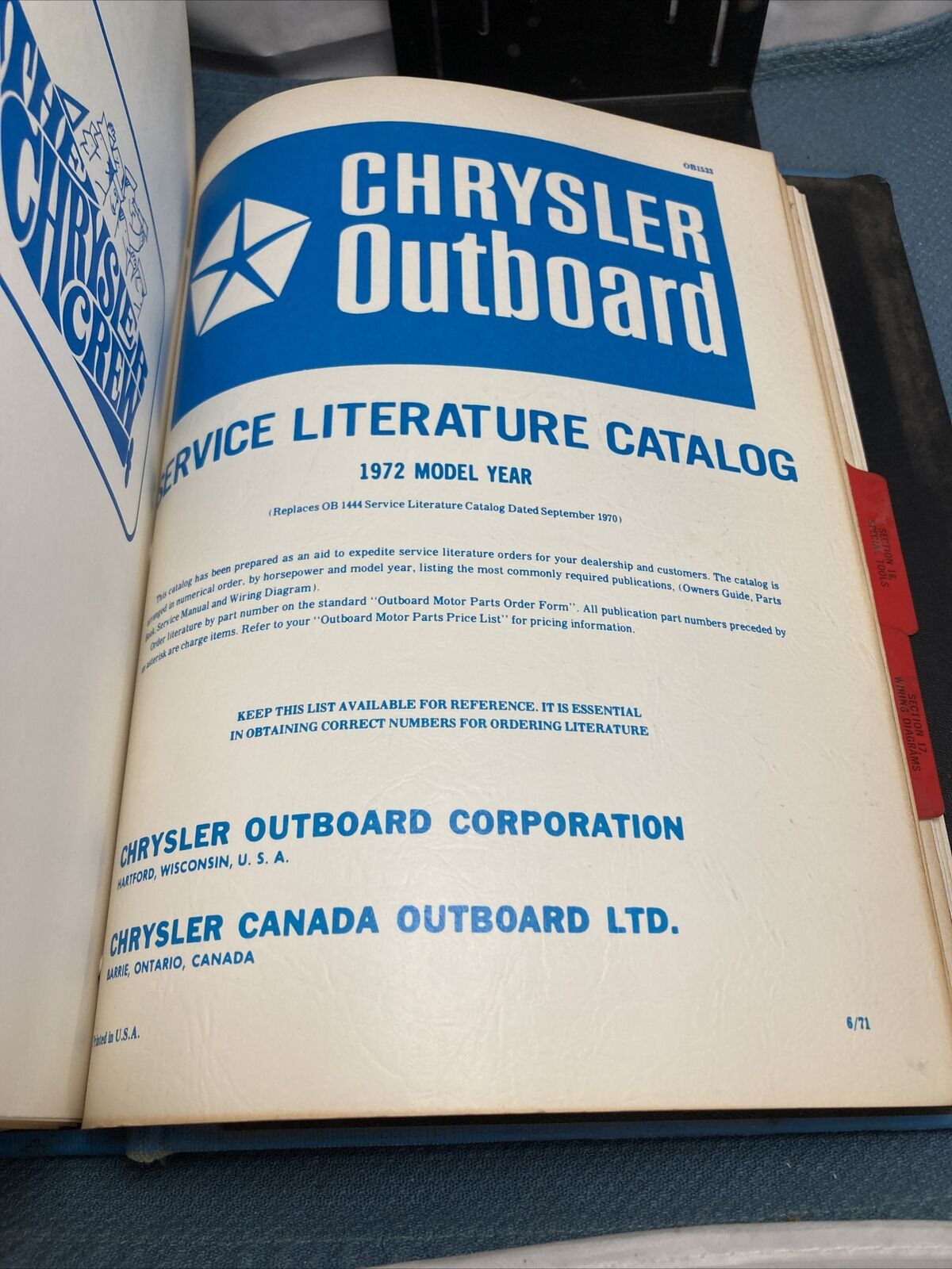 CHRYSLER OUTBOARD MOTORS OB151A-OB1722 SERVICE MANUALS/PARTS CATALOGS