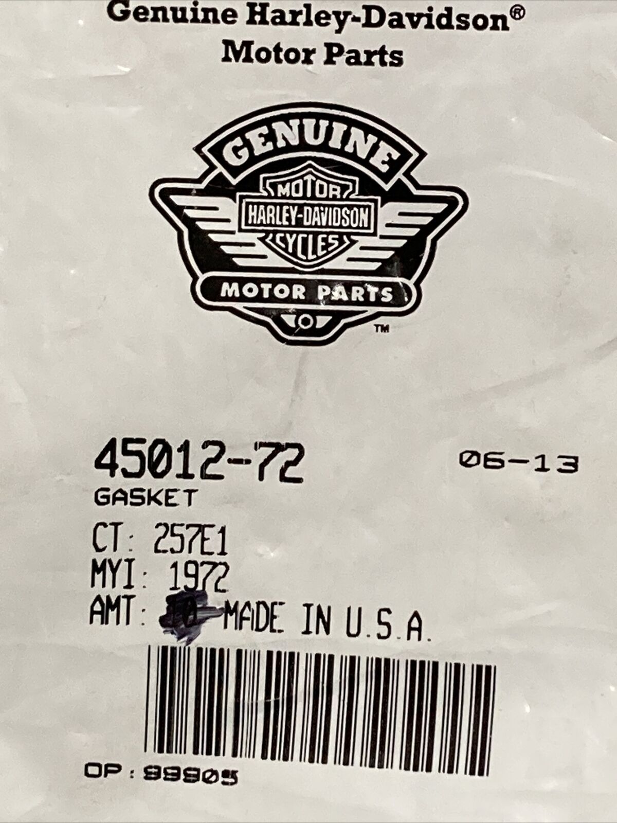 NEW GENUINE HARLEY-DAVIDSON 45012-72 GASKET