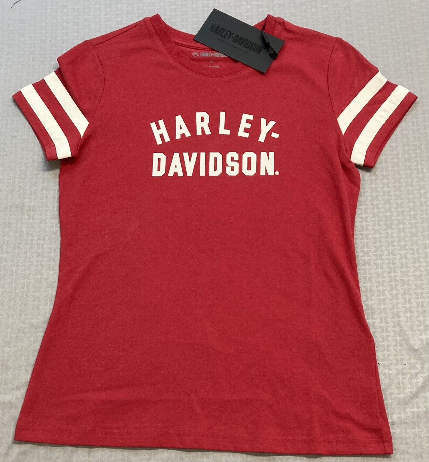 NEW HARLEY DAVIDSON 96435-23VW Women's Forever Sleeve Striped Red Knit Tee L
