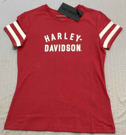 NEW HARLEY DAVIDSON 96435-23VW Women's Forever Sleeve Striped Red Knit Tee L