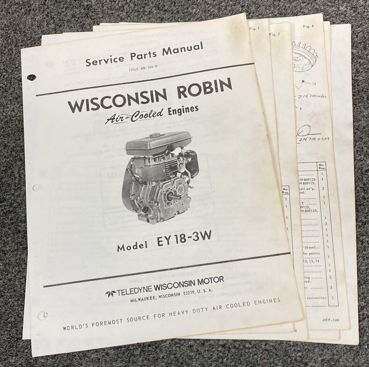 TELEDYNE WISCONSIN ROBIN EY18-3W LOOSE-LEAF SERVICE PARTS MANUAL