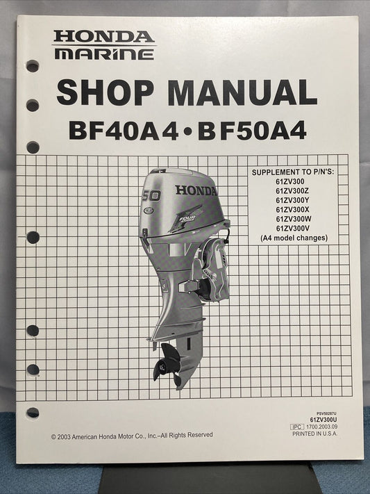 HONDA MARINE BF40A4-BF50A4 SHOP MANUAL SUPPLEMENT 61ZV300U