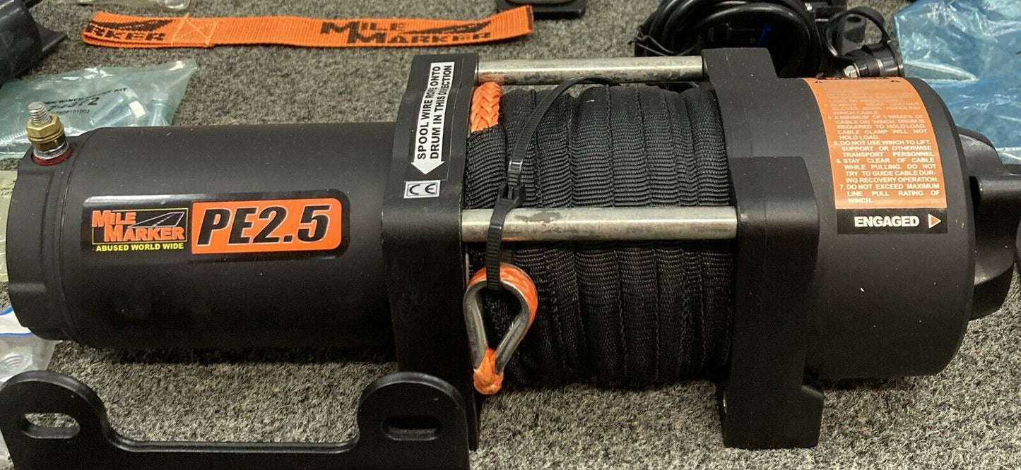 NEW GENUINE MILE MARKER 2500LB PE2.5 WINCH W/ SYNTHETIC ROPE, TWO REMOTES