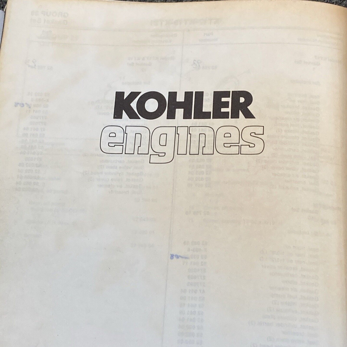 GENUINE KOHLER K-SERIES PARTS MANUALS