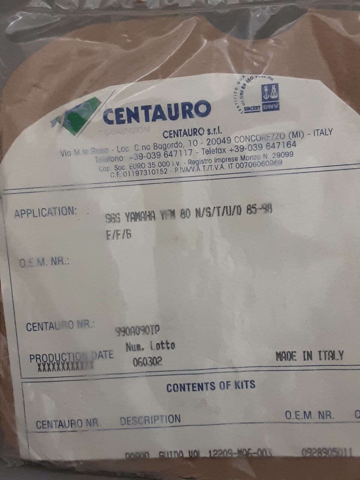 NEW CENTAURO 990A090TP YAMAHA TOP END GASKET SET YFM80 N/S/T/U/D 1985-98