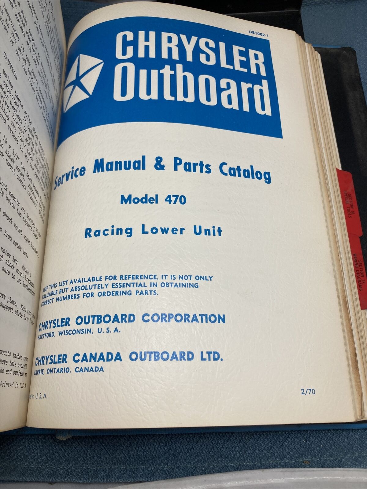 CHRYSLER OUTBOARD MOTORS OB151A-OB1722 SERVICE MANUALS/PARTS CATALOGS