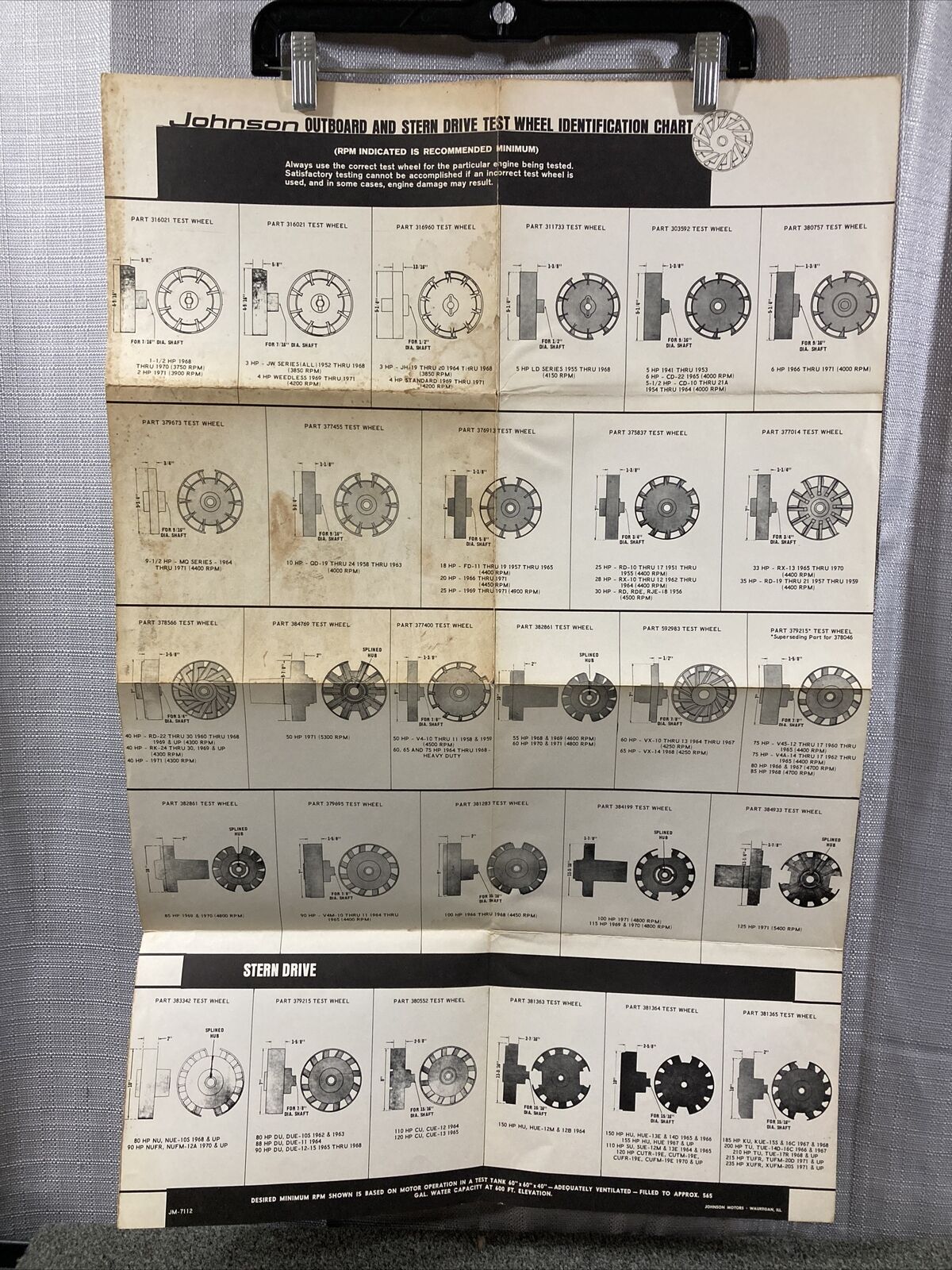 JOHNSON JM-7112 OUTBOARD TEST WHEEL IDENTIFICATION CHART