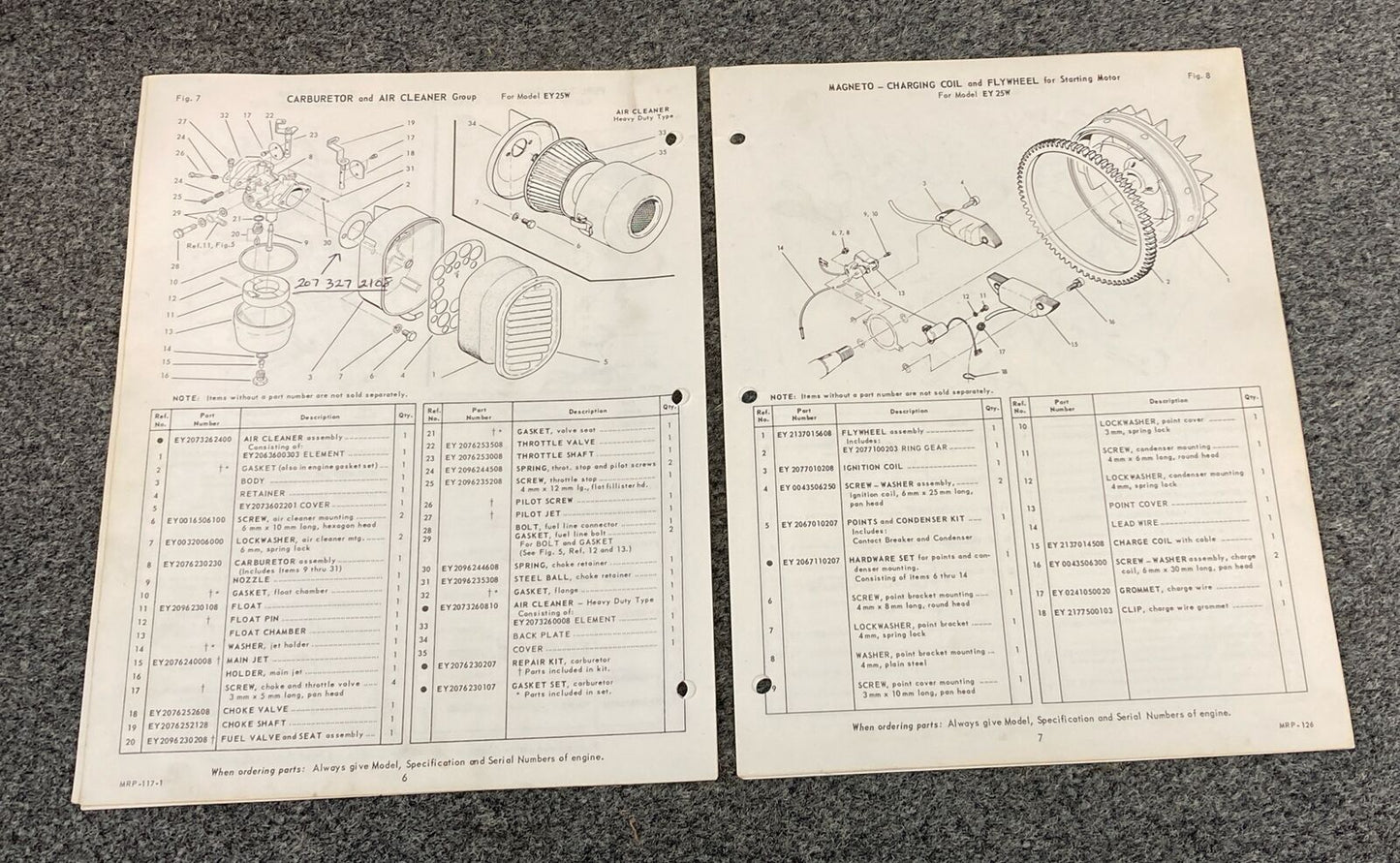 TELEDYNE WISCONSIN ROBIN EY25W LOOSE-LEAF SERVICE PARTS MANUAL