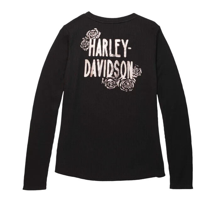 NEW HARLEY DAVIDSON 96452-23VW Women's Fireside Roses L/S Knit Black Tee MED