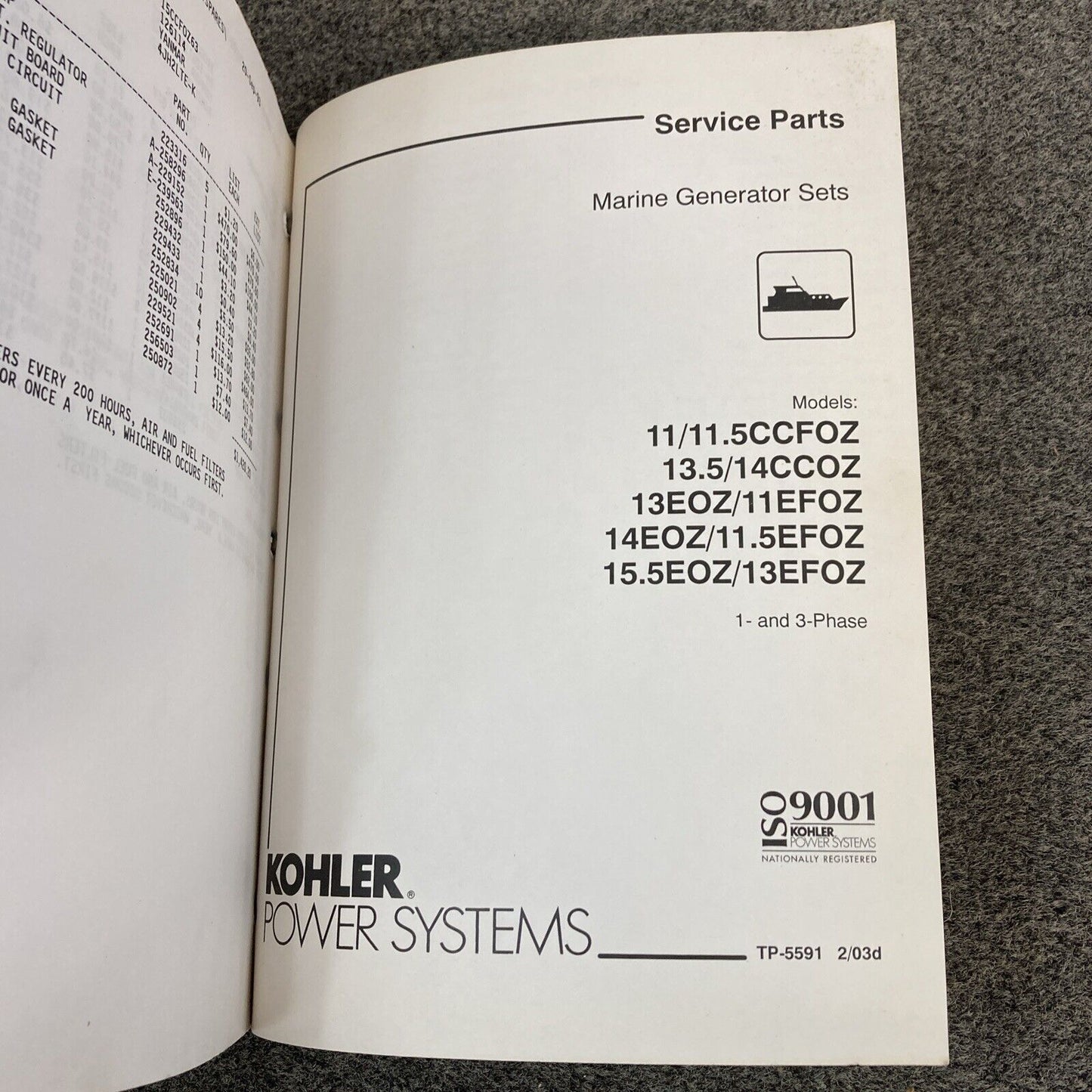 GENUINE KOHLER SERVICE PARTS/PARTS CATALOGS