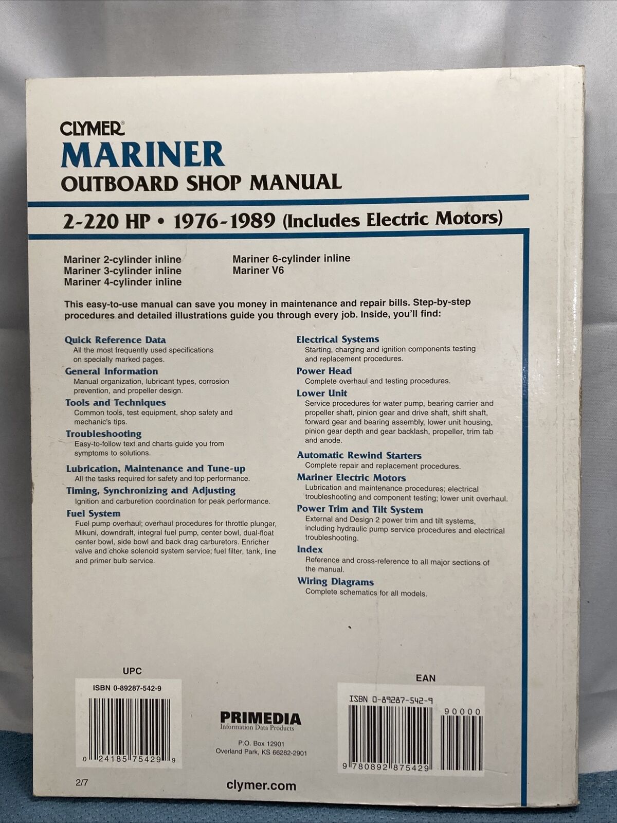 CLYMER MARINER B714 OUTBOARD SHOP MANUAL 1976-1989 024185754299