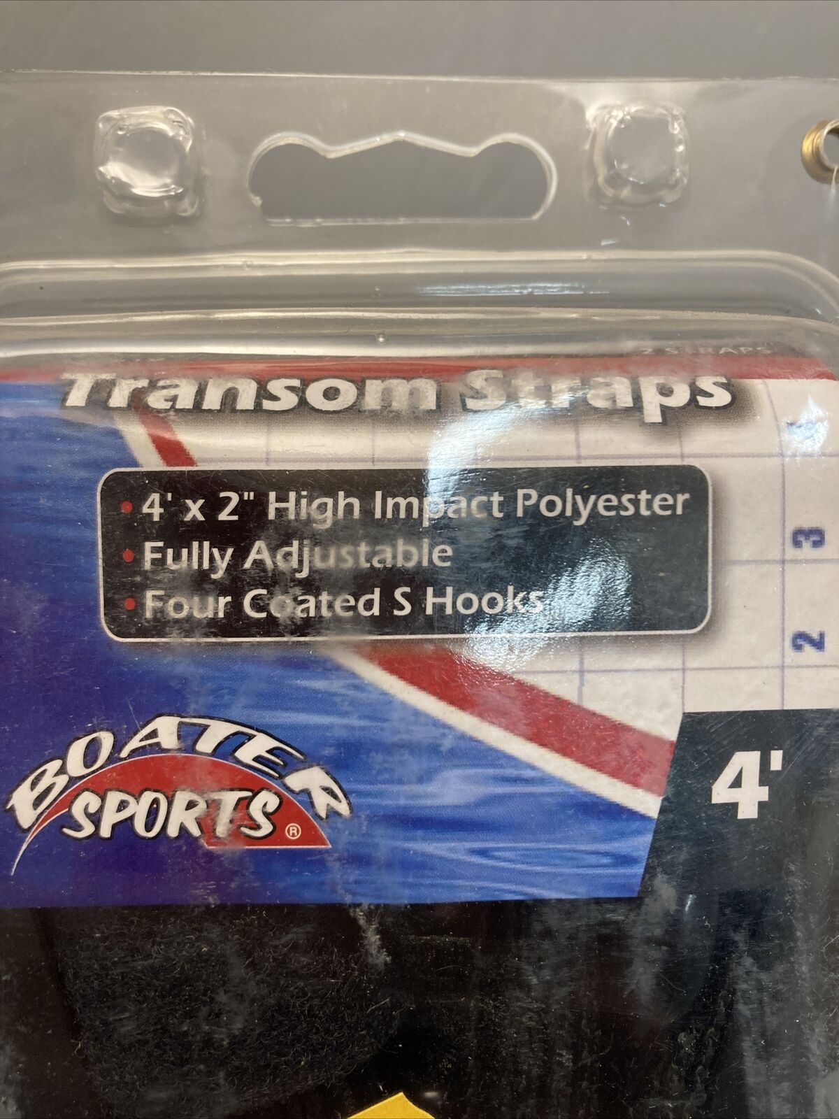 NEW BOATER SPORTS 59810 TRANSOM STRAPS 2"X4' ADJUSTABLE COATED HOOKS