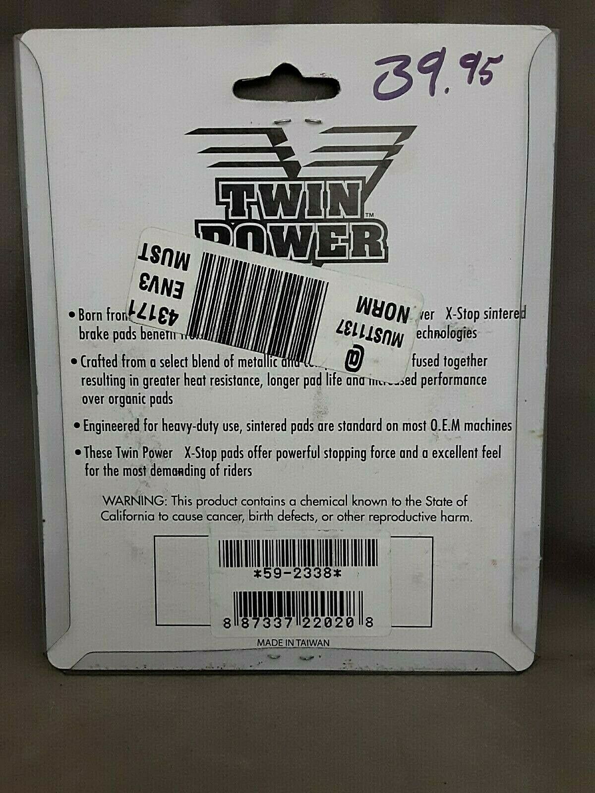 Twin Power 59-2338 X-Stop High Performance Sintered Brake Pads Harley Davidson