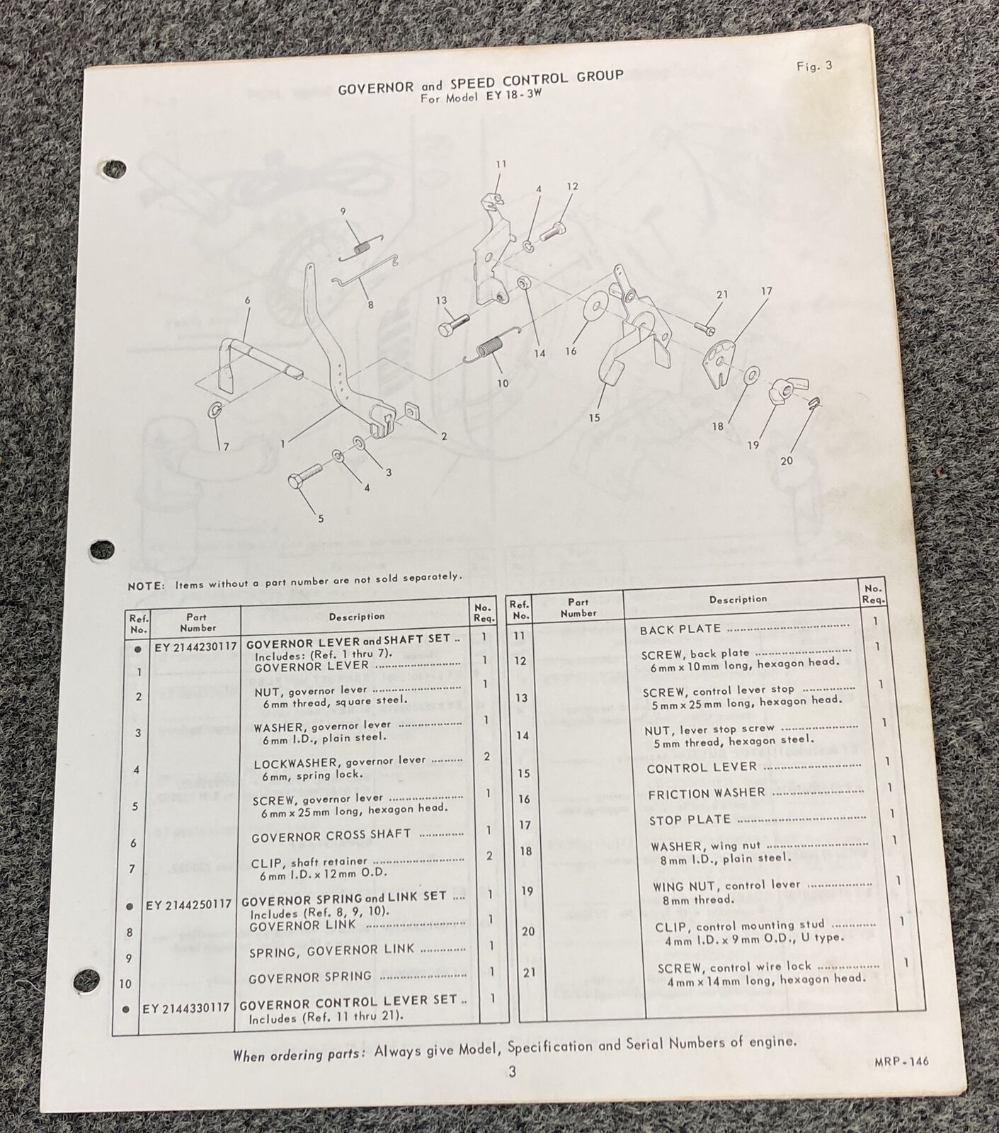 TELEDYNE WISCONSIN ROBIN EY18-3W LOOSE-LEAF SERVICE PARTS MANUAL