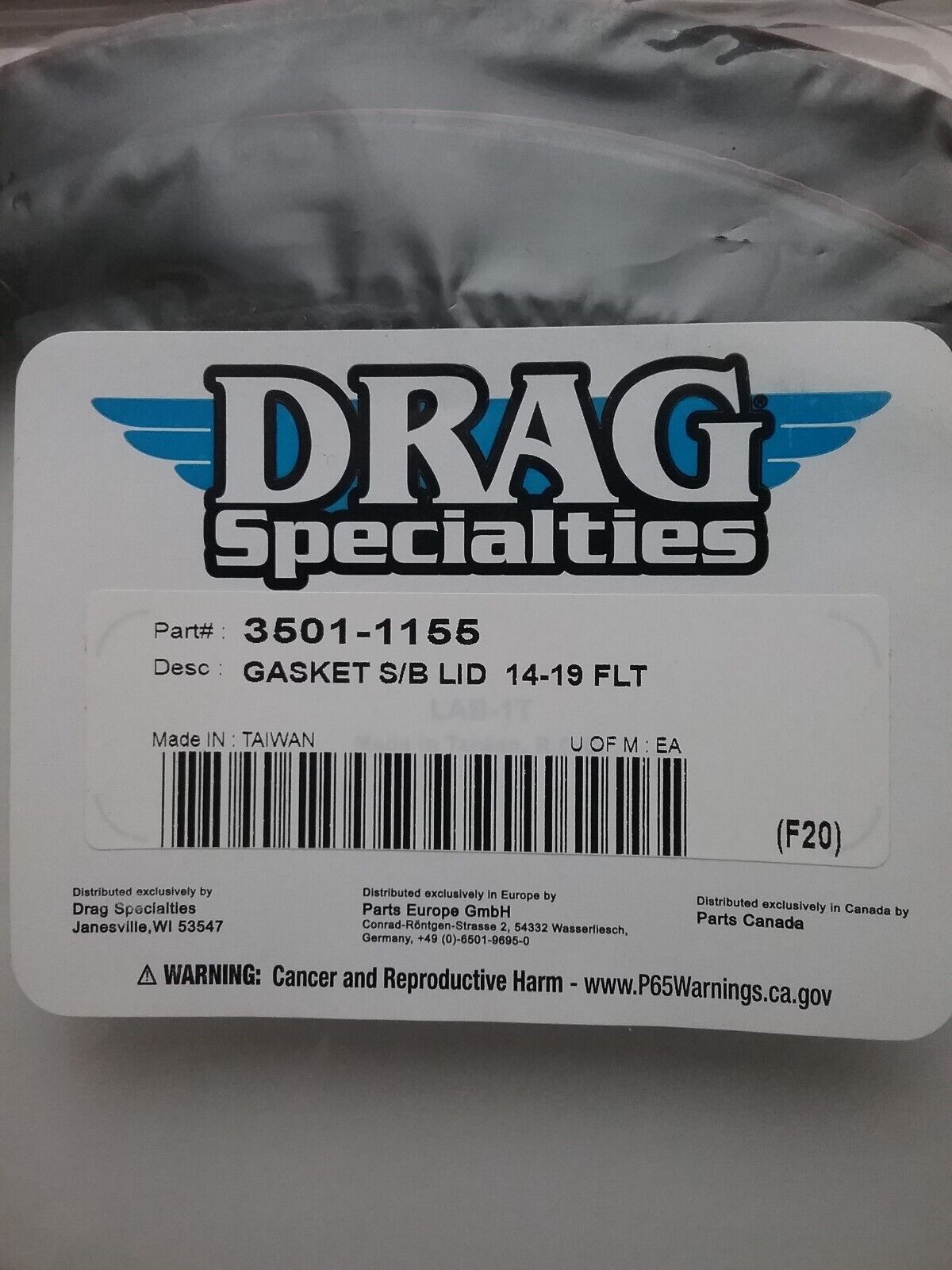 DRAG SPECIALTIES 3501-1155 64" SADDLEBAG LID GASKET 2014+ FLT