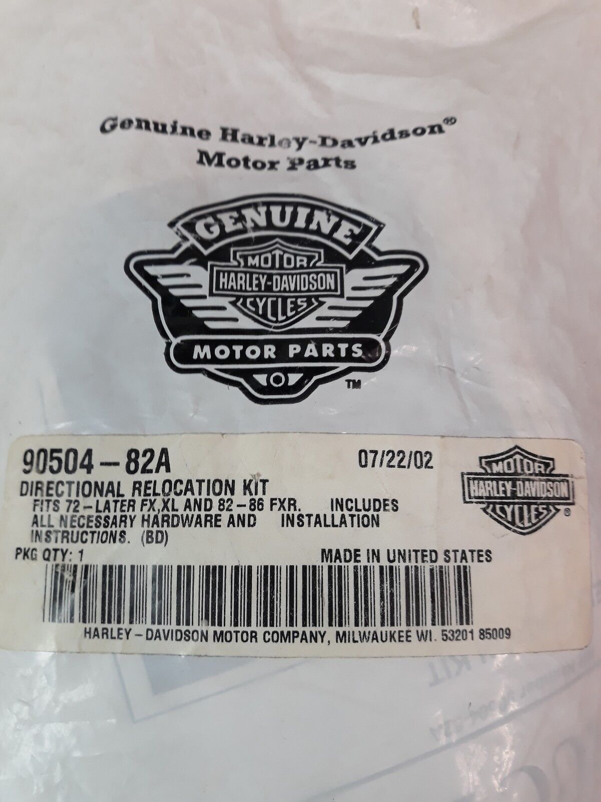 NEW HARLEY DAVIDSON Directional Relocation Kit Part# 90504-82A