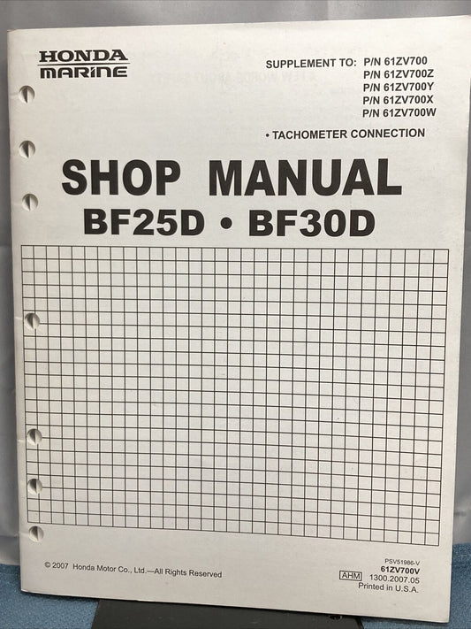 HONDA MARINE BF25D-BF30D SUPPLEMENT TO SHOP MANUAL PSV51986-V