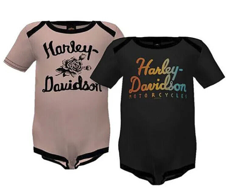NEW GENUINE HARLEY DAVIDSON 3009235 12-18M GIRL 2PK RIB BODYSUIT PINK/BLK