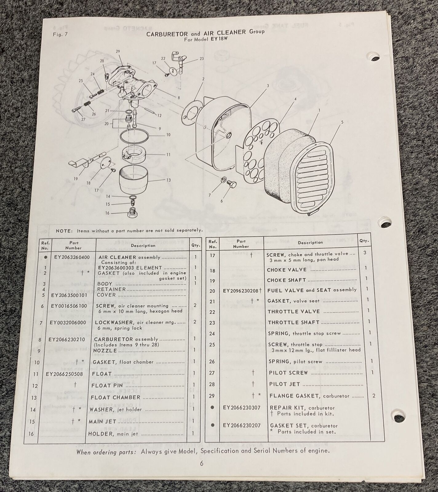 TELEDYNE WISCONSIN ROBIN EY18W LOOSE-LEAF SERVICE PARTS MANUAL