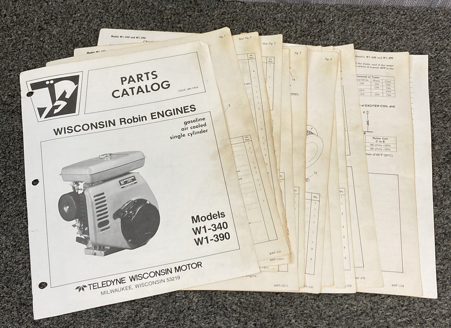 TELEDYNE WISCONSIN ROBIN  W1-340 & W1-390 LOOSE-LEAF PARTS CATALOG