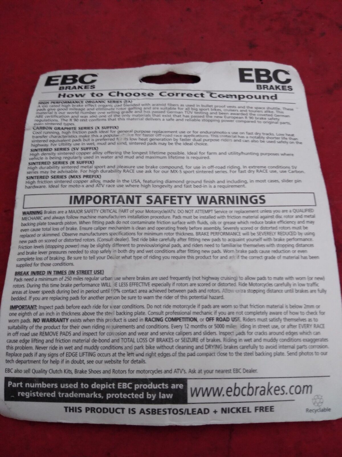 NEW EBC FA267 BRAKE PADS Fits: Yamaha YZF-R1,FZS800 FZ8
