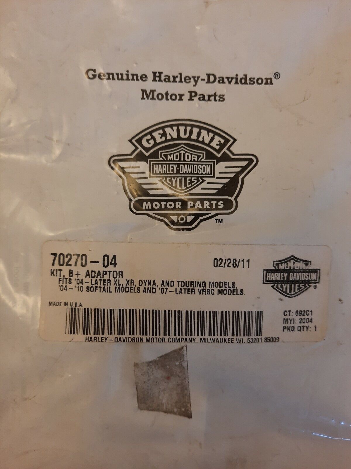 NEW Harley Davidson Kit, B + Adapter Dyna and Touring Models / 70270-04