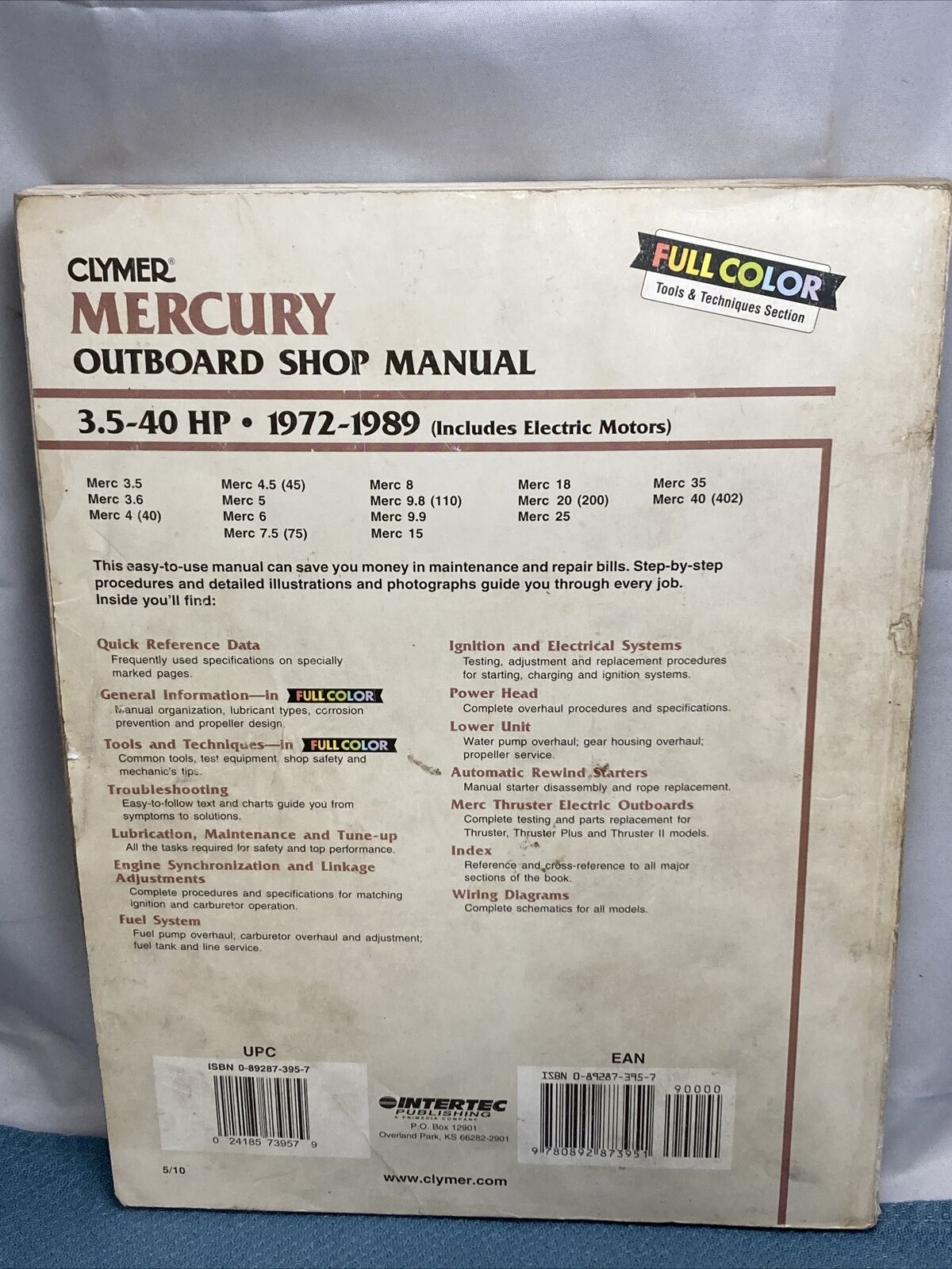 CLYMER MERCURY B721 OUTBOARD SHOP MANUAL 1972-1989 024185739579