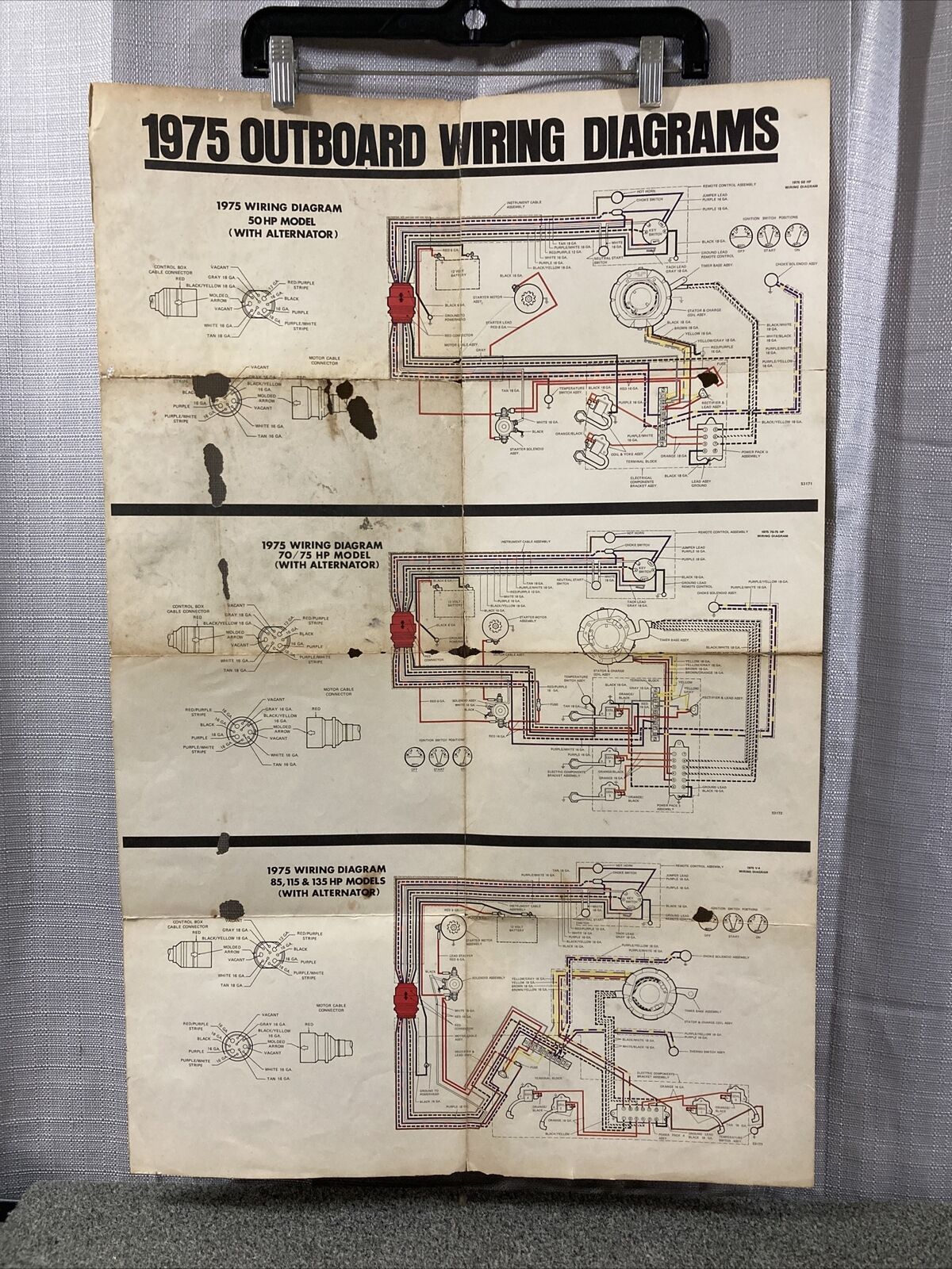 JOHNSON 1975 OUTBOARD WIRING DIAGRAM 50/70/75/85/115/135 HP MODELS WITH ALT