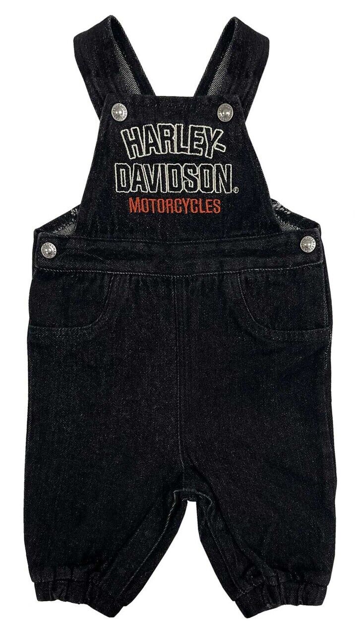 NEW HARLEY DAVIDSON 4070245 Little Kids Embroidered Denim Overalls Black 2/3T