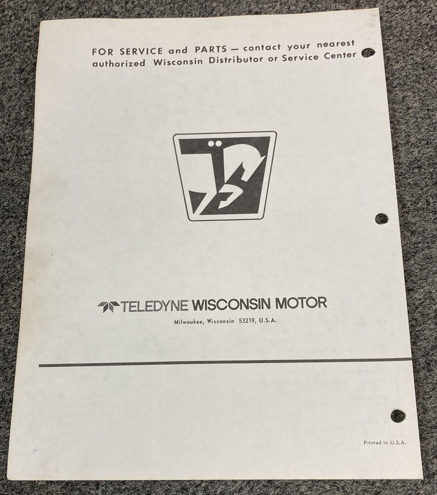 TELEDYNE WISCONSIN ROBIN EY18-3W LOOSE-LEAF SERVICE PARTS MANUAL