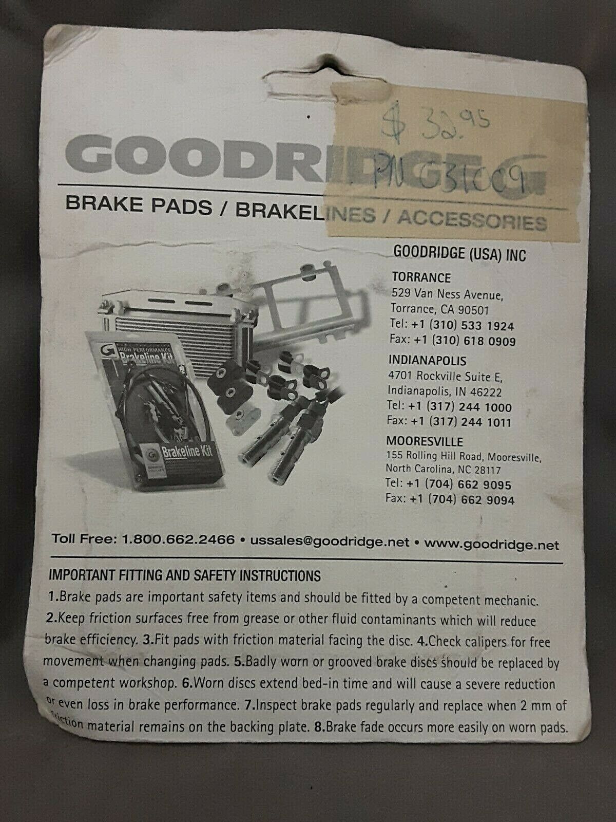 Goodridge G157ST Organic Harley Brake Pads 03-1009