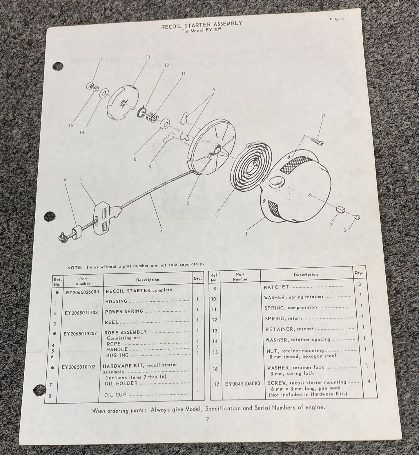 TELEDYNE WISCONSIN ROBIN EY18W LOOSE-LEAF SERVICE PARTS MANUAL