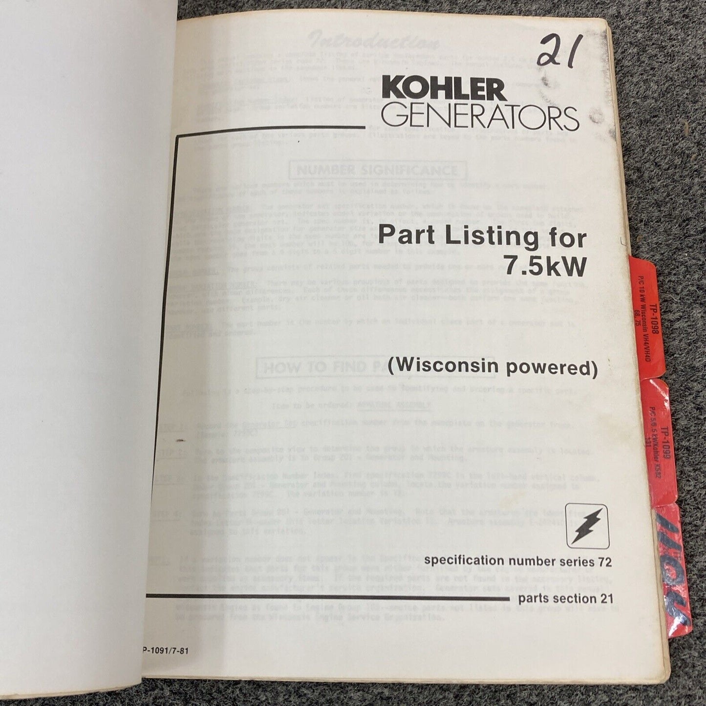 GENUINE KOHLER GENERATORS PARTS LISTING/OWNERS/IDENTIFICATION MANUALS