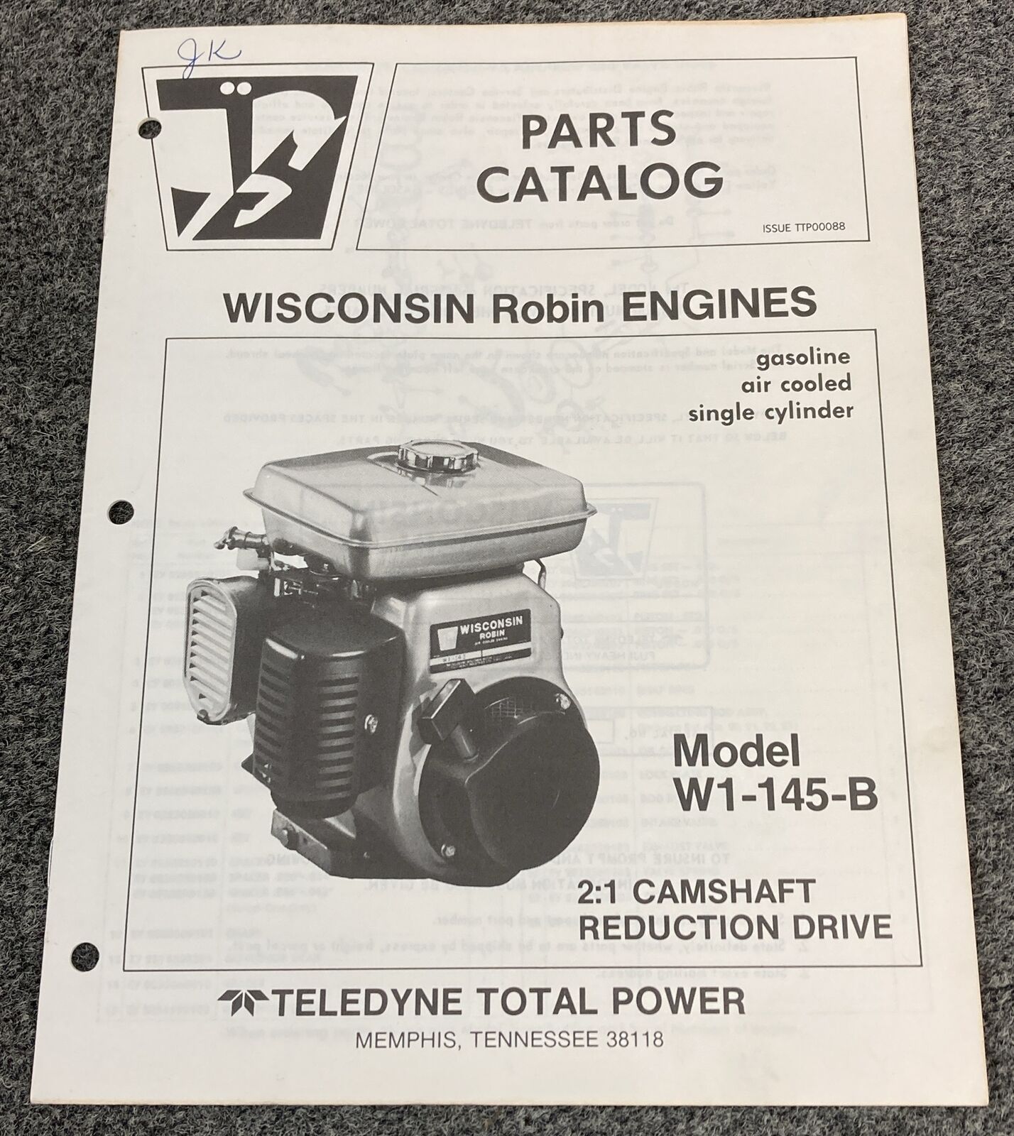 TELEDYNE TOTAL POWER WISCONSIN ROBIN W1-145-B PARTS CATALOG