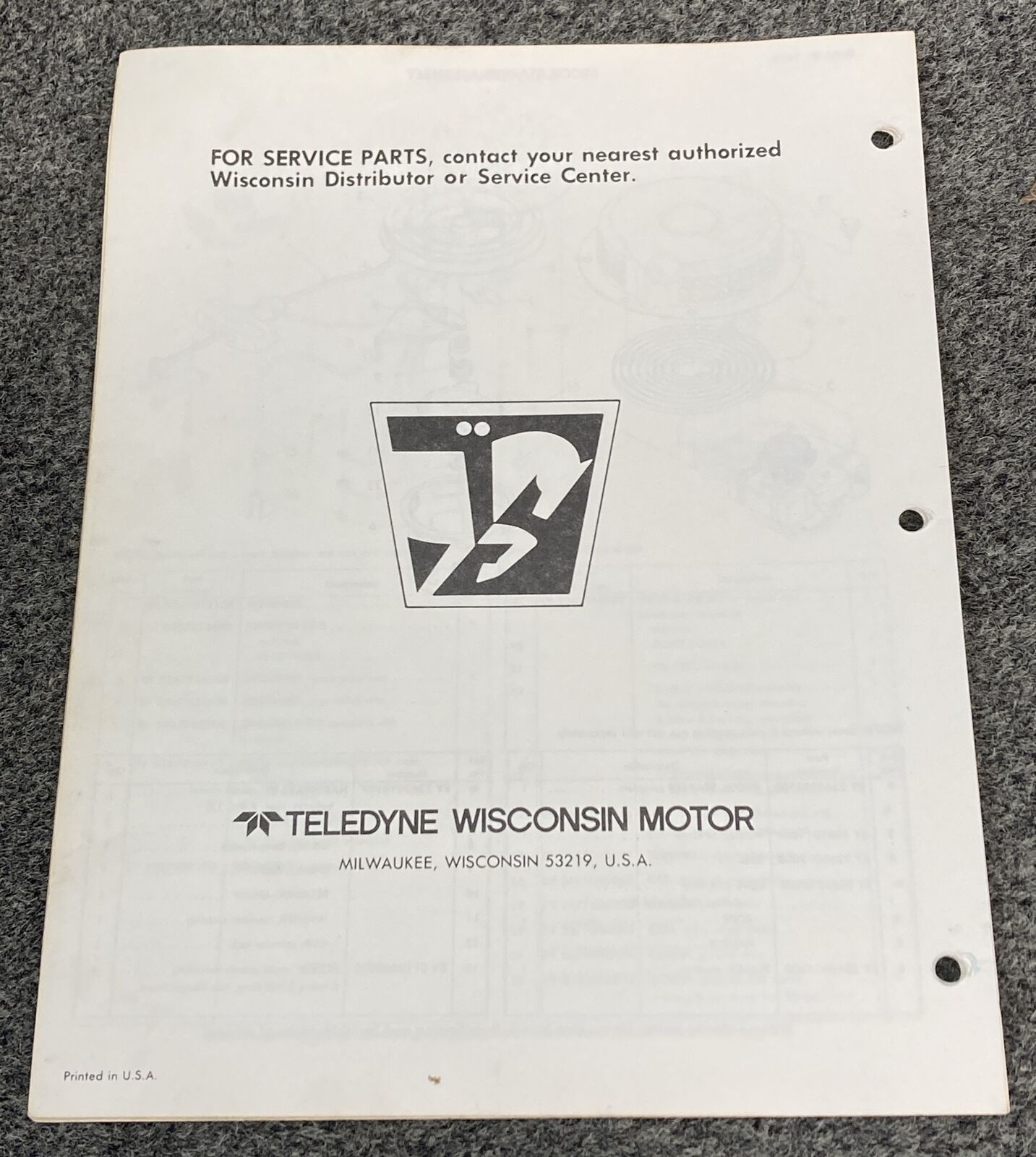 TELEDYNE WISCONSIN ROBIN W1-145V LOOSE-LEAF PARTS CATALOG