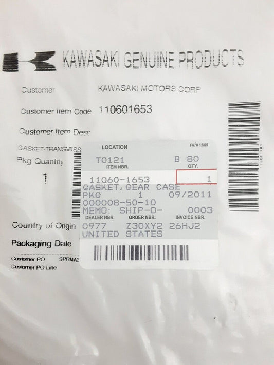 NEW GENUINE KAWASAKI 11060-1653 GASKET,GEAR CASE Bayou KLF300 Lakota KEF30 86-04