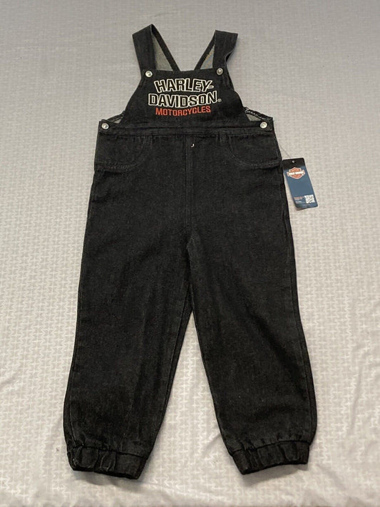 NEW HARLEY DAVIDSON 4070245 Little Kids Embroidered Denim Overalls Black 4/5T