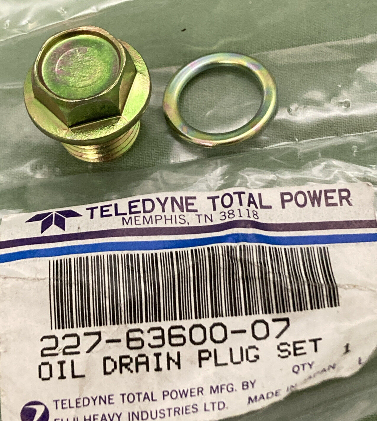 NEW GENUINE TELEDYNE TOTAL POWER 227-63600-07 OIL DRAIN PLUG SET