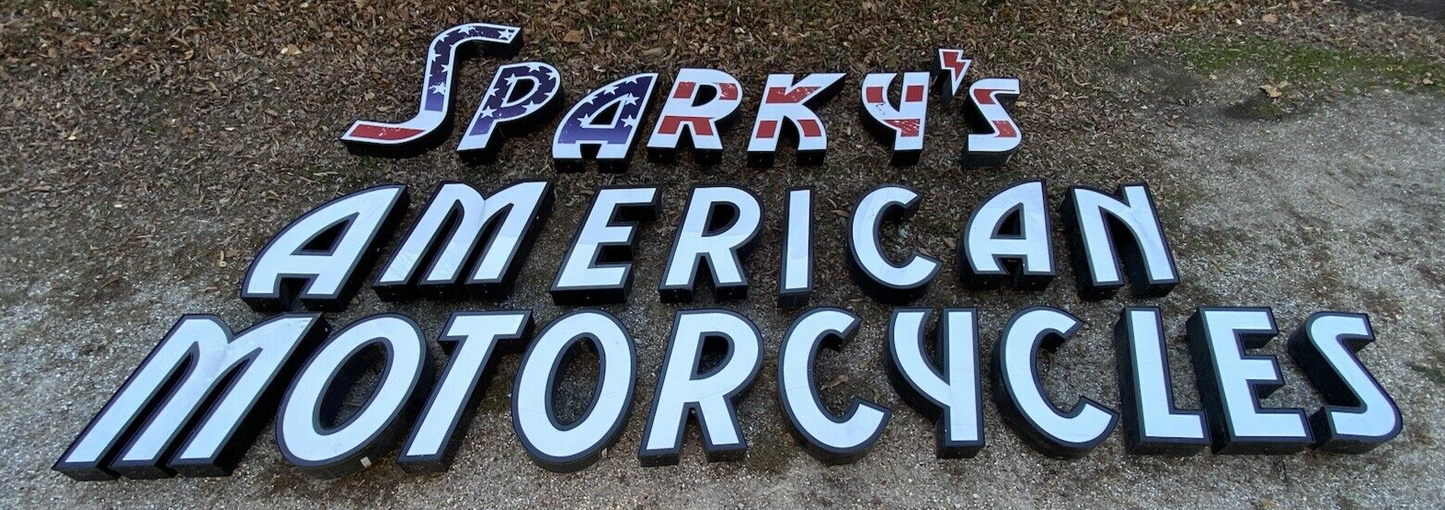 SPARKY'S AMERICAN MOTORCYCLES Outdoor Lighted Business Sign Channel Letters 30"