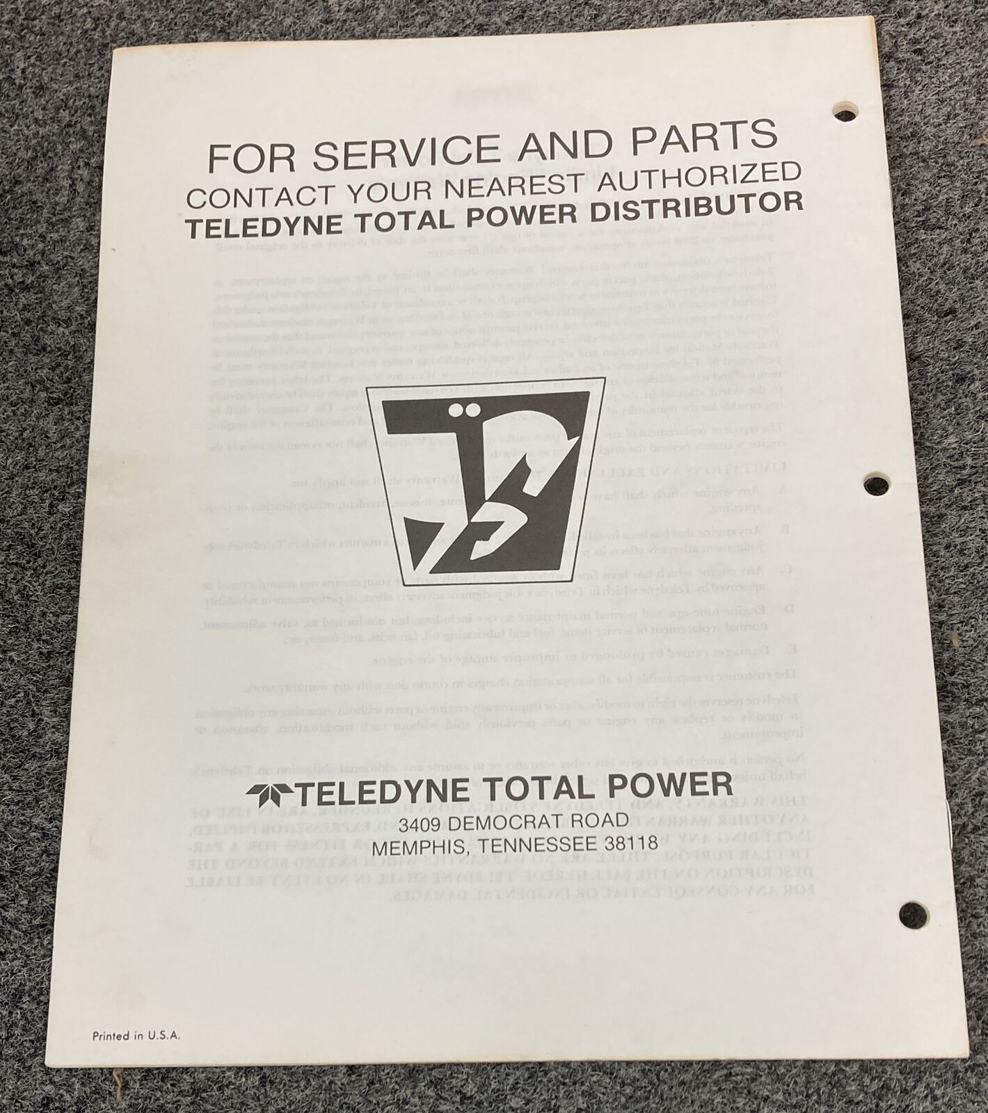 TELEDYNE TOTAL POWER WISCONSIN ROBIN W1-145-B PARTS CATALOG