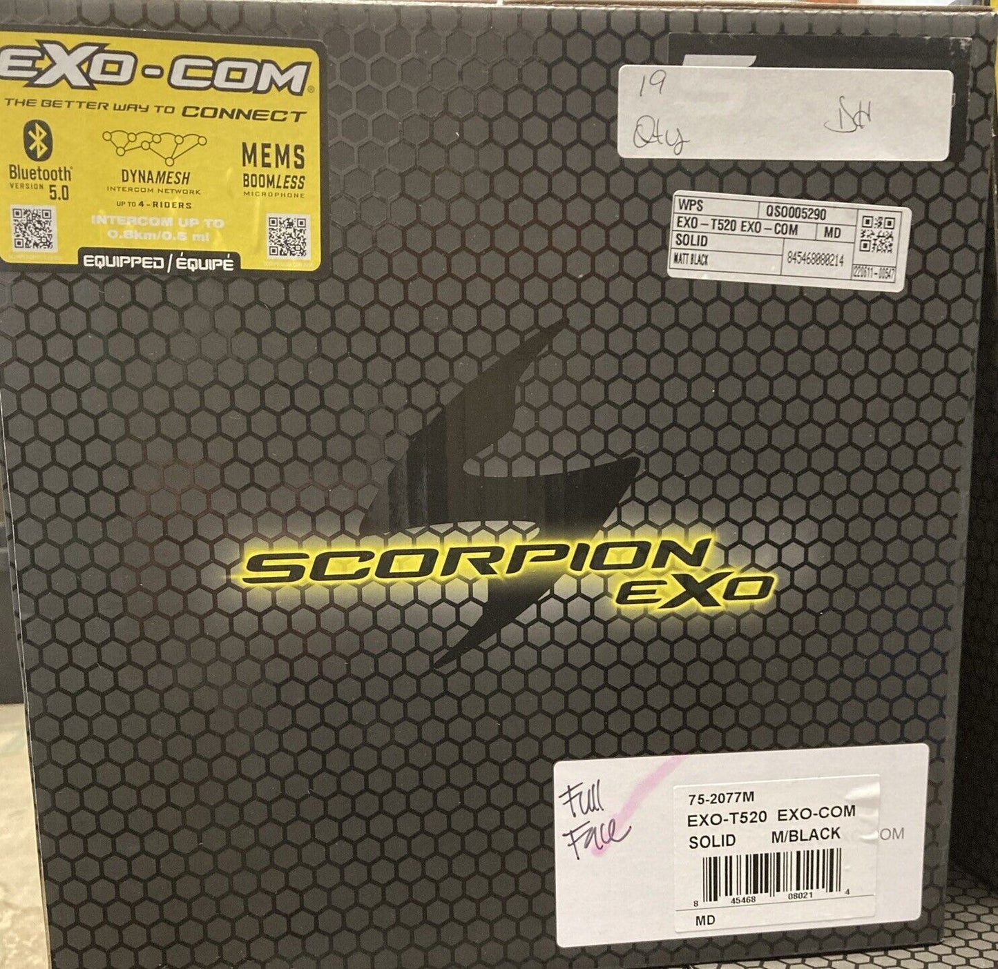 NEW SCORPION EXO 75-2077M EXO-T520 EXO-Com Full Face Helmet Matte Black M