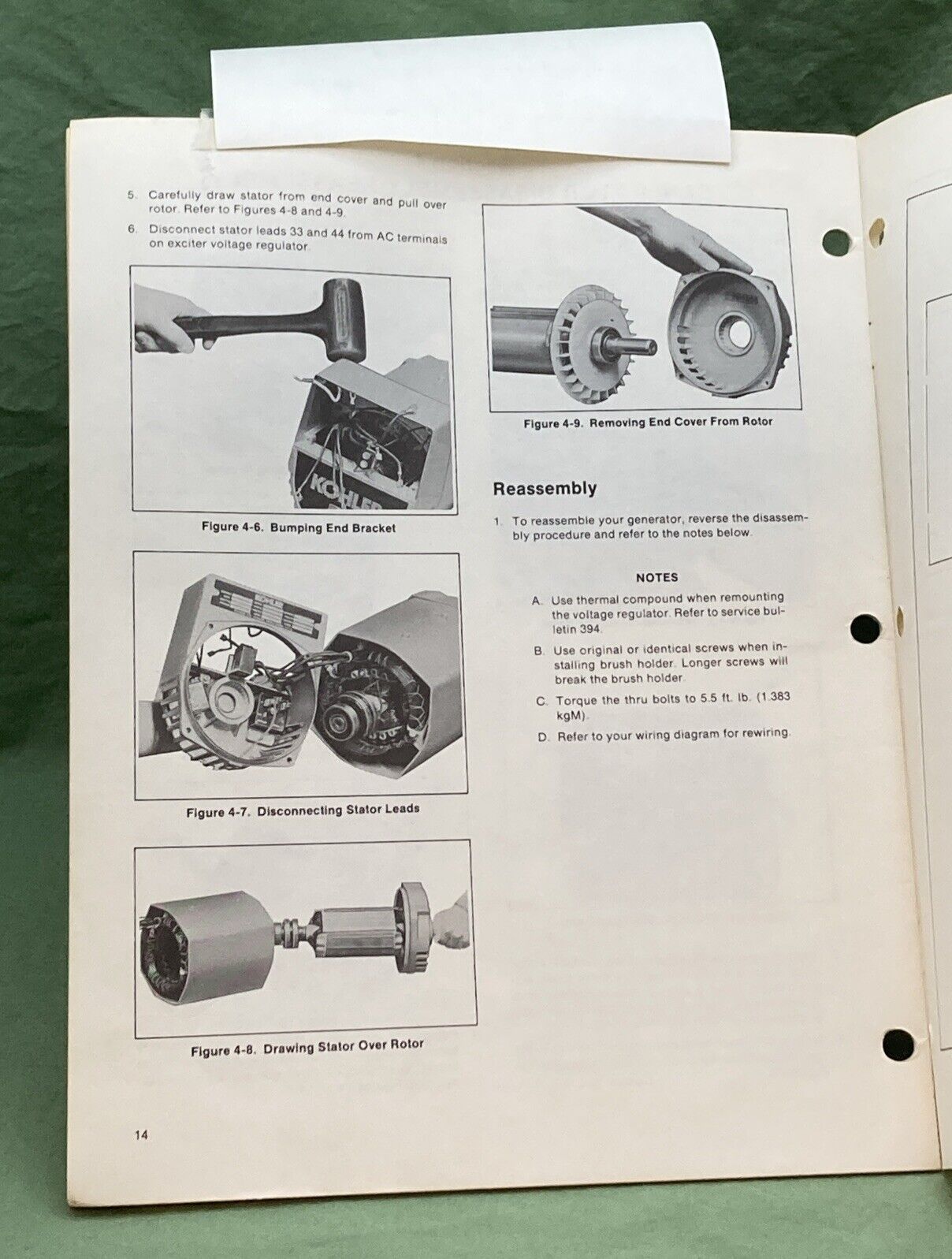 GENUINE KOHLER GENERATORS MODEL 3.5TS 5TS TWO BEARING EXT. SHAFT SERVICE MANUAL