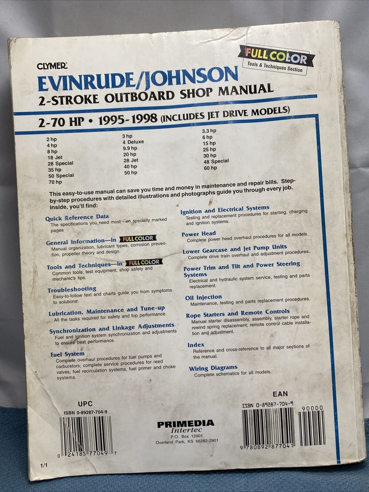 CLYMER EVINRUDE/JOHNSON B735 OUTBOARD SHOP MANUAL 1995-1998 024185770497