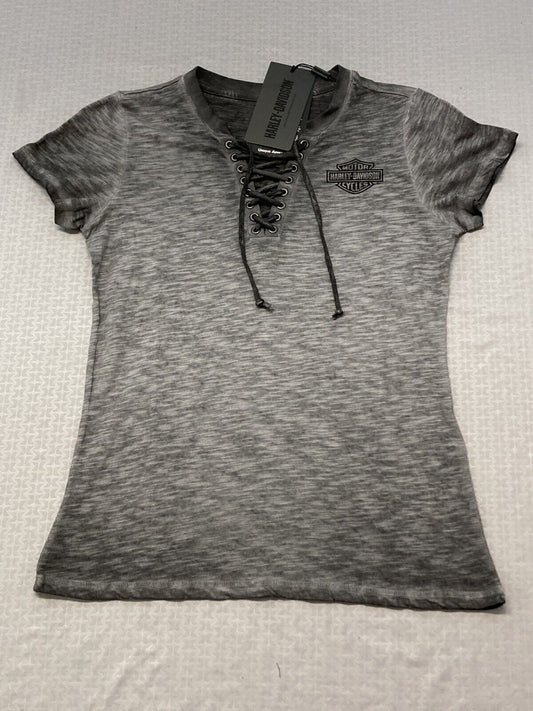 NEW HARLEY DAVIDSON 96224-23VW Women's Throttle Lace-up Knit Tee Black Beauty Sm