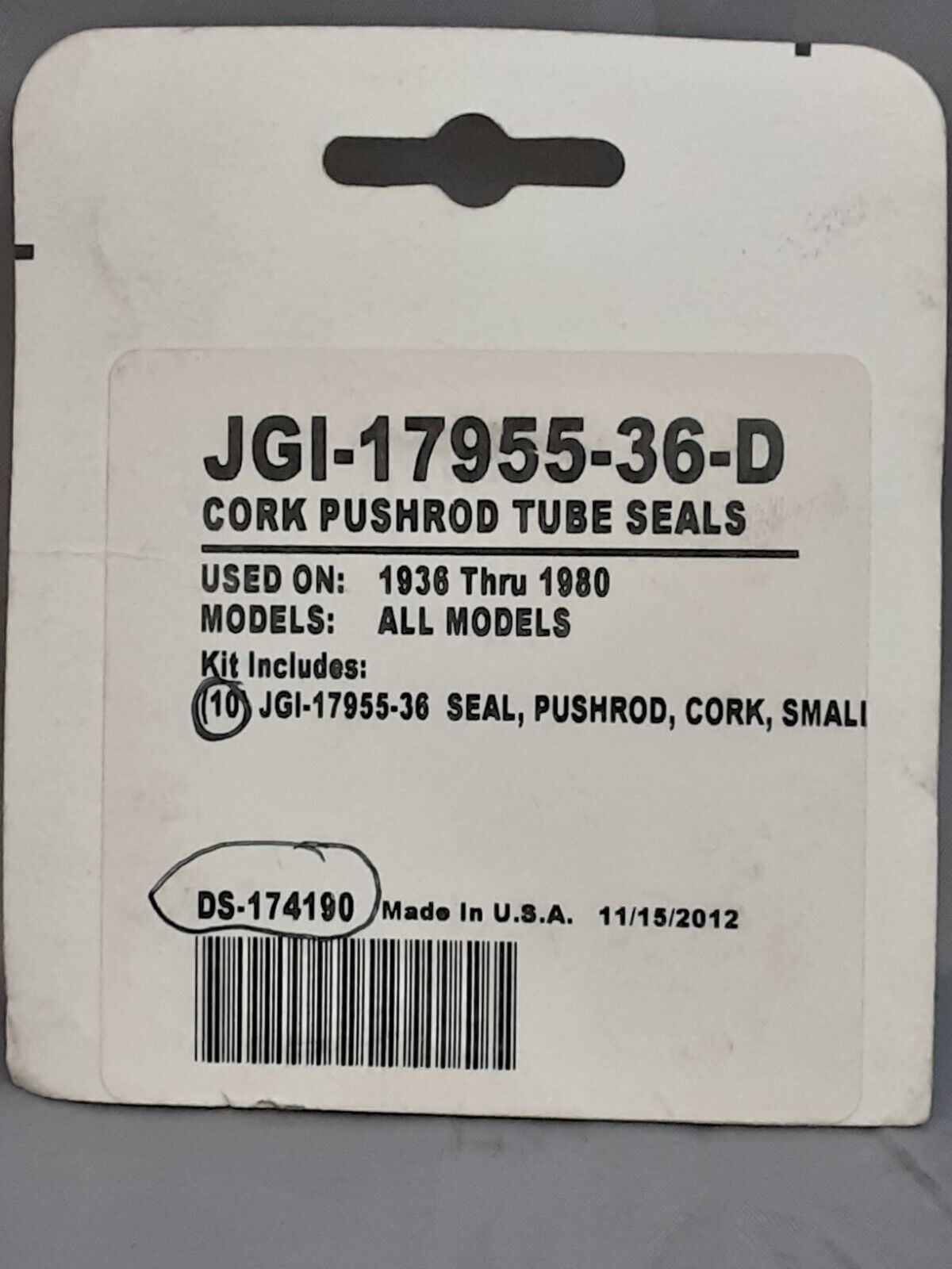 NEW JAMES GASKETS JGI-17955-36-D QTY 10 Corks for Pushrod Tube Assemblies Small