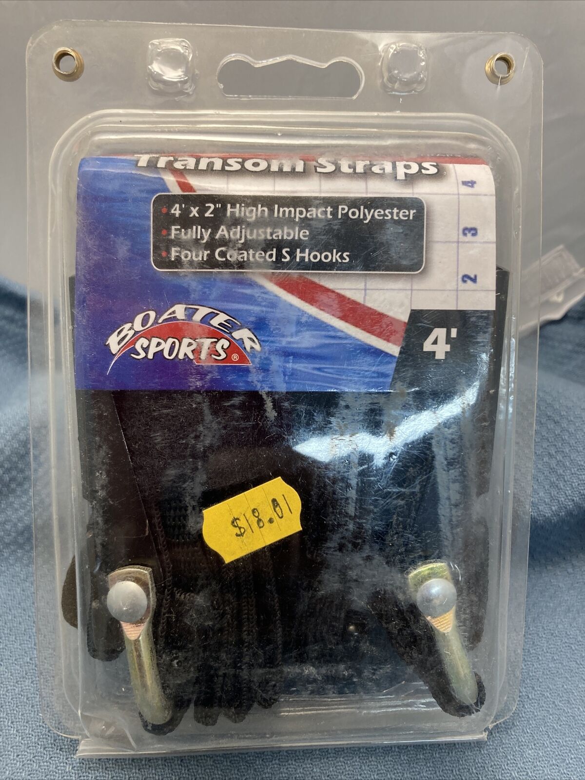 NEW BOATER SPORTS 59810 TRANSOM STRAPS 2"X4' ADJUSTABLE COATED HOOKS