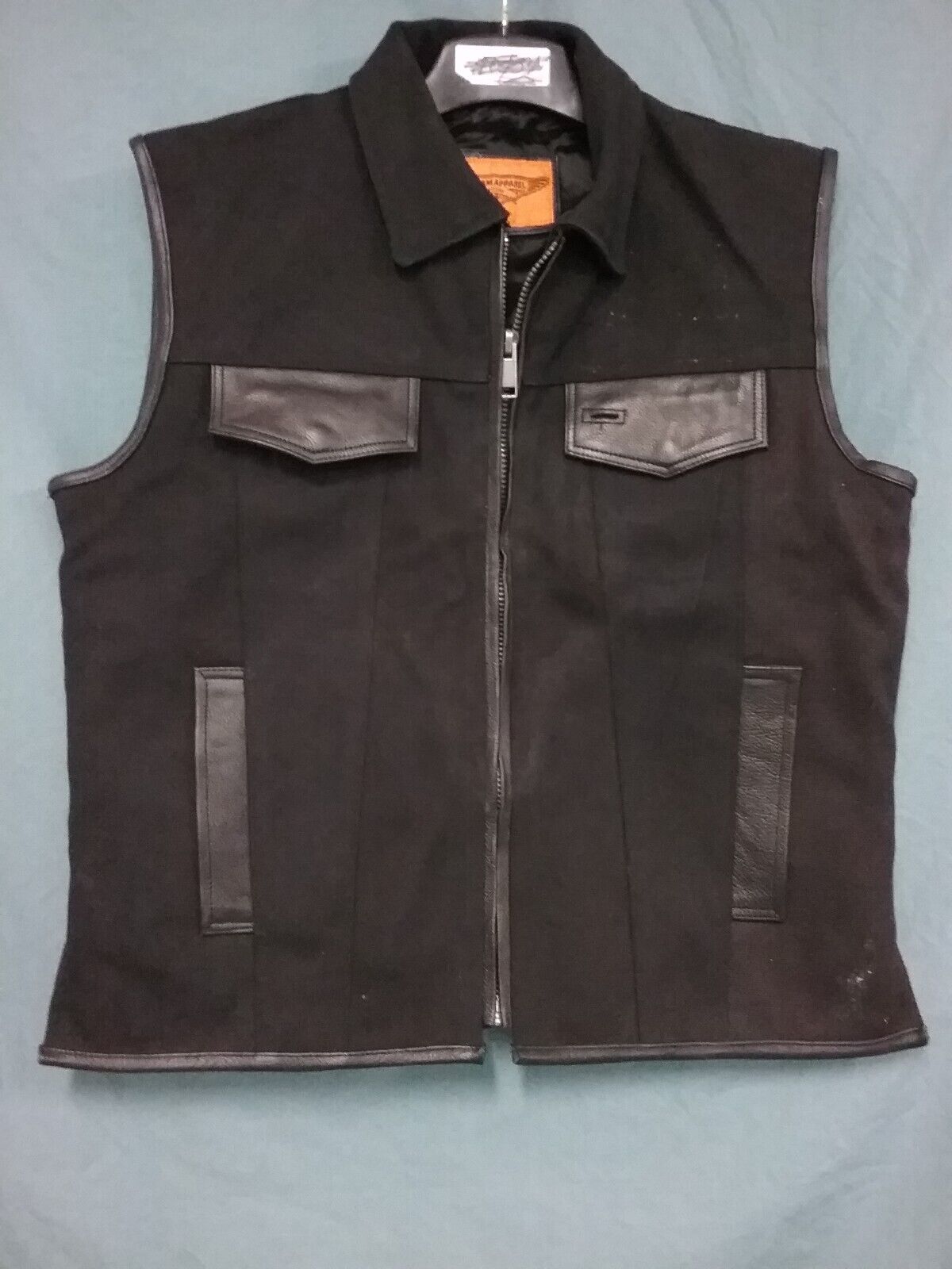 Dream Apparel Men’s SZ L Blk Denim Zip Front Club Vest w/Collar Concealed Carry